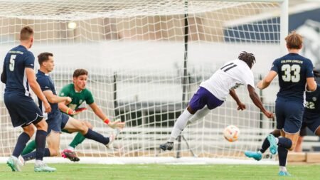 Tajio James scores his first goal of the season against Oral Roberts to give the Bears a 1-0 win.